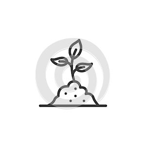 Growing plant in soil line icon