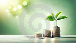 Growing Plant on Stacked Coins, Investment and Savings Concept