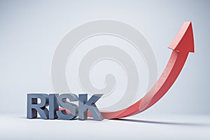 Growing red risk arrow on background with mock up place. Crisis and decline concept. 3D Rendering