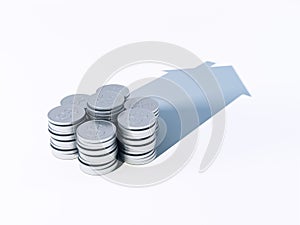 Growing stack of coins for finance and banking concept, 3d rendering