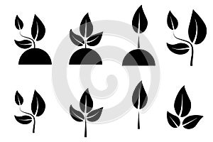 Growing stem silhouette icon. Nature background. Agriculture symbol. Grow process. Vector illustration. Stock image.