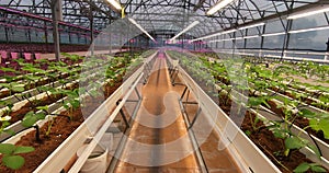 Growing strawberries in greenhouses. A modern greenhouse for the production of organic fruits.