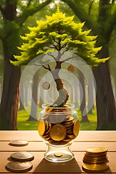 Growing tree on coins generated by ai