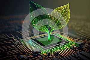 Growing tree on the converging point of a computer circuit board.