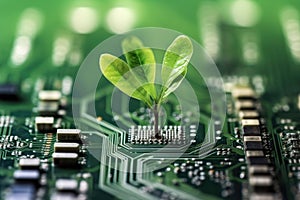 Growing tree on the converging point of computer circuit board, Green Technology, Green IT, Environment technology