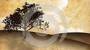 Growing tree on a hill, sepia background (HQ 1080P)