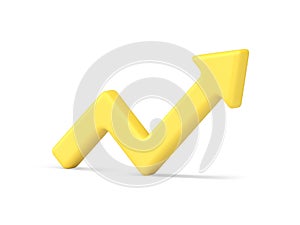 Growing up yellow arrow successful strategy positive trend pointing angle dynamic 3d icon vector