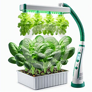 growing vegetables using a phytolamp isolated on a white background