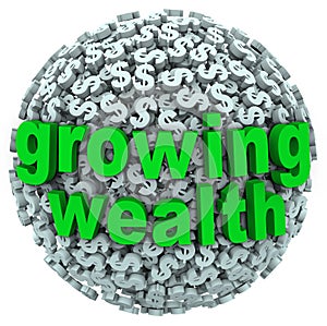 Growing Wealth Words Dollar Sign Ball Earn Income