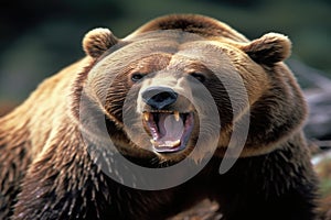 Growling grizzly bear, intimidating presence, wild power, generative AI