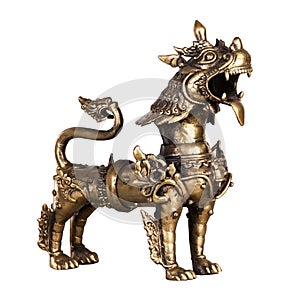 The growling snow lion made of bronze.