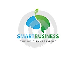Grown green smart brain vector logo design