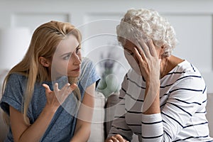 Grownup daughter proves her right aggressively argue with elderly mother