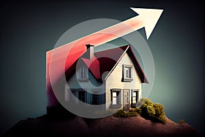 growth arrow on the background of the house. rising real estate and rental prices. Generative AI, Generative, AI