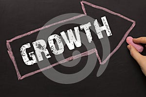 Growth - Arrow with text and female hand