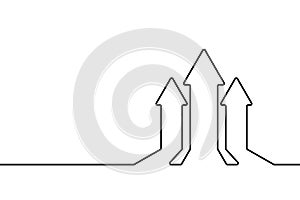 Growth arrow up. Grow upward chart icon. Black sign continuous line isolated on white background. Hand draw concept progress