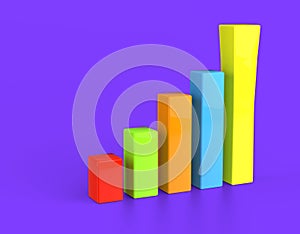 Growth bar chart. Business concept. Multicolored 3D graph on a bright purple background. 3d rendering