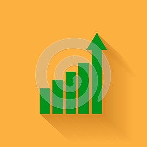 Growth bar chart icon. Growing diagram flat vector illustration with long shadow. Business concept