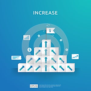 Growth business increase concept with stacking block. step stair ladder with arrow up vector illustration for success process,