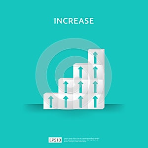 Growth business increase concept with stacking block. step stair ladder with arrow up vector illustration for success process,