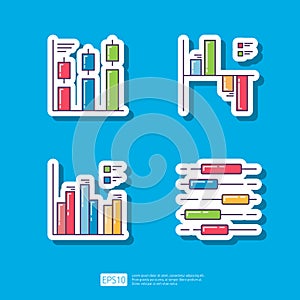 Growth Candlestick Chart, Statistic Diagram Bar Graph. Business Finance Chart and Graph Infographic Sticker Vector Illustration