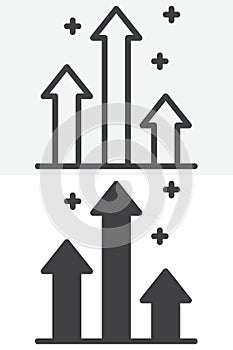 Growth chart arrows line and solid different style vector icon set