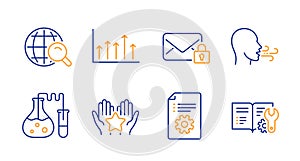 Growth chart, Breathing exercise and Secure mail icons set. Vector