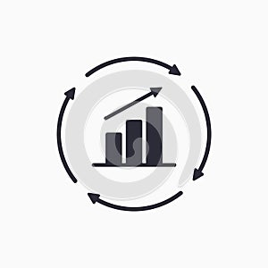 Growth chart with circular arrows icon. Continuous growth line icon. Vector