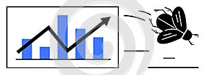 Growth Chart with Upward Arrow and Flying Bug Representing Unpredictability in Progress