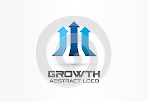 Growth creative symbol concept. Leadership, profit, grow up 3d arrows abstract business logo. Leader power, progress