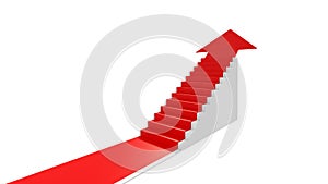 Growth diagram with red arrow going up on staircase in success business strategy, marketing or trade stock market concept. 3d