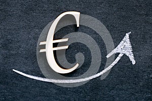 growth euro exchange rate.growth of the exchange rate.Euro currency status.rise of the Euro. Euro sign and up arrow on