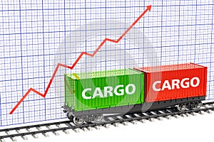 Growth of freight traffic concept. Freight train with cargo cont