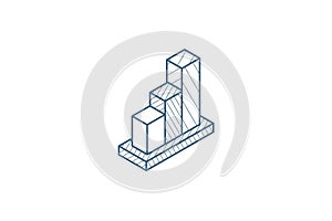 growth graph chart, market success, stock bar up isometric icon. 3d line art technical drawing. Editable stroke vector