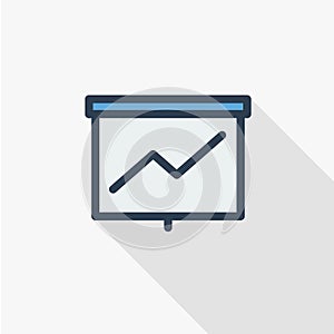 Growth graph chart, market success, arrow up thin line flat color icon. Linear vector symbol. Colorful long shadow