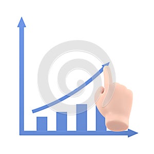 Growth graph concept. Businessman draws a chart of financial growth. 3d illustration flat design. Profit Stock Market.