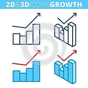 The growth graph. Flat and isometric 3d outline icon set.