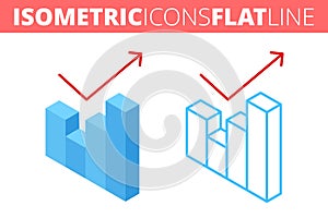 The growth graph. Isometric, 3d flat and outline icon set.