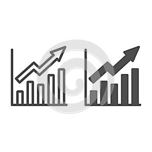 Growth graph line and solid icon, Business concept, Infographic sign on white background, financial growing chart with