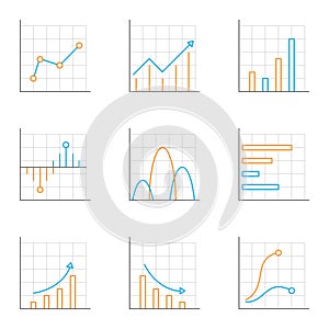 Growth Graphic Chart Diagram Line icon set. Growing Graph business vector concept isolated on white background