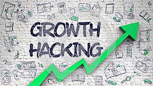 Growth Hacking Drawn on White Brick Wall.