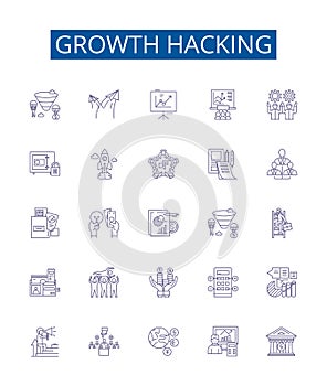 Growth hacking line icons signs set. Design collection of Acquisition, Monetization, Automation, Virality, Analytics photo