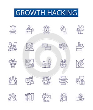 Growth hacking line icons signs set. Design collection of Acquisition, Monetization, Automation, Virality, Analytics photo
