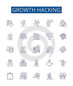 Growth hacking line icons signs set. Design collection of Acquisition, Monetization, Automation, Virality, Analytics photo