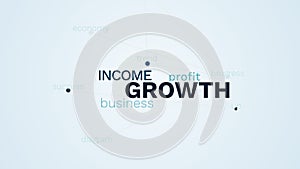 Growth income business profit progress increase trend up success diagram economy animated word cloud background in uhd