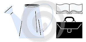 Watering Can, Book, and Briefcase Symbols Growth, Knowledge, and Professionalism