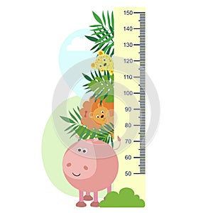Growth measure, animals in tropical leaves, children`s measurements, height .