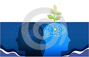 Growth mindset skills icon growing plant from the brain