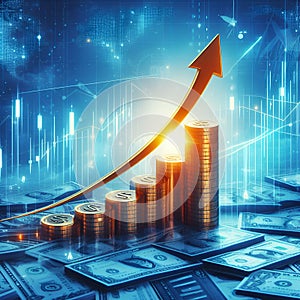 The growth of money, business invesment, money management, rising arrow, chart, financial