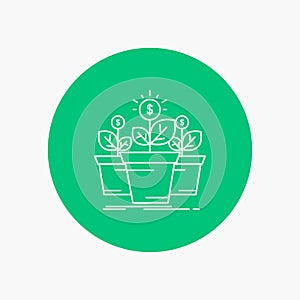 growth, money, plant, pot, tree White Line Icon in Circle background. vector icon illustration